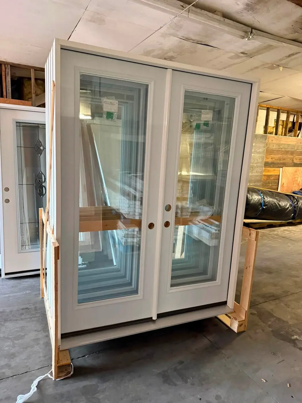 Double glazed entry door unit in warehouse stock