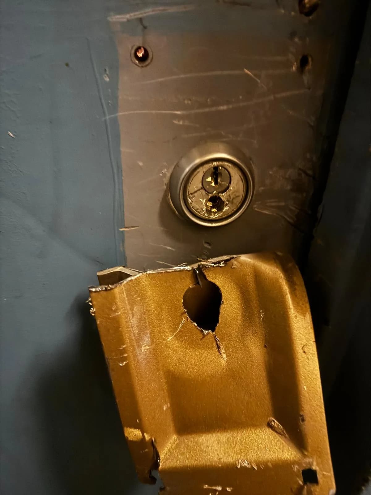 Close-up of door lock cylinders and professional locksmith hardware