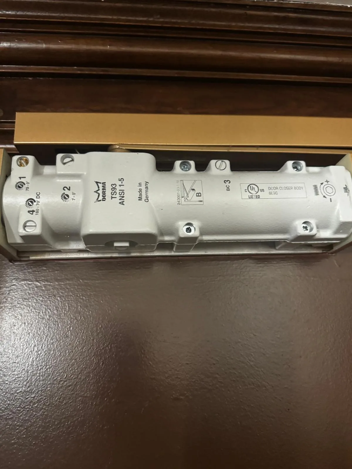 Door closer hardware in frame