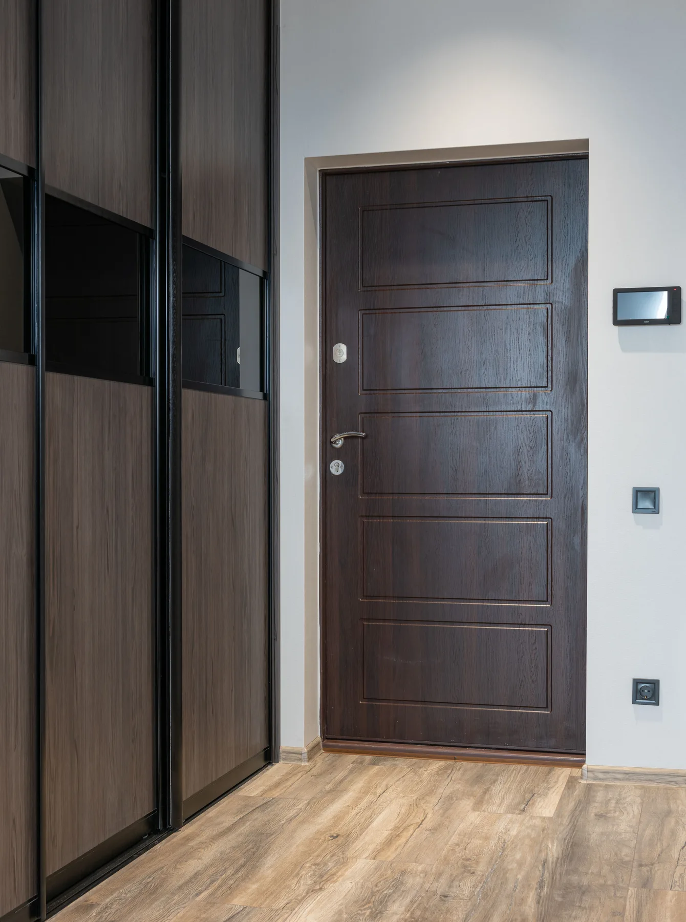 Dark modern apartment entry door