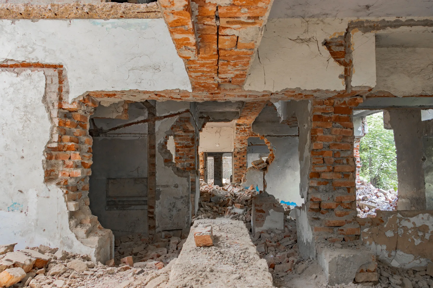 Unfinished brick wall door opening