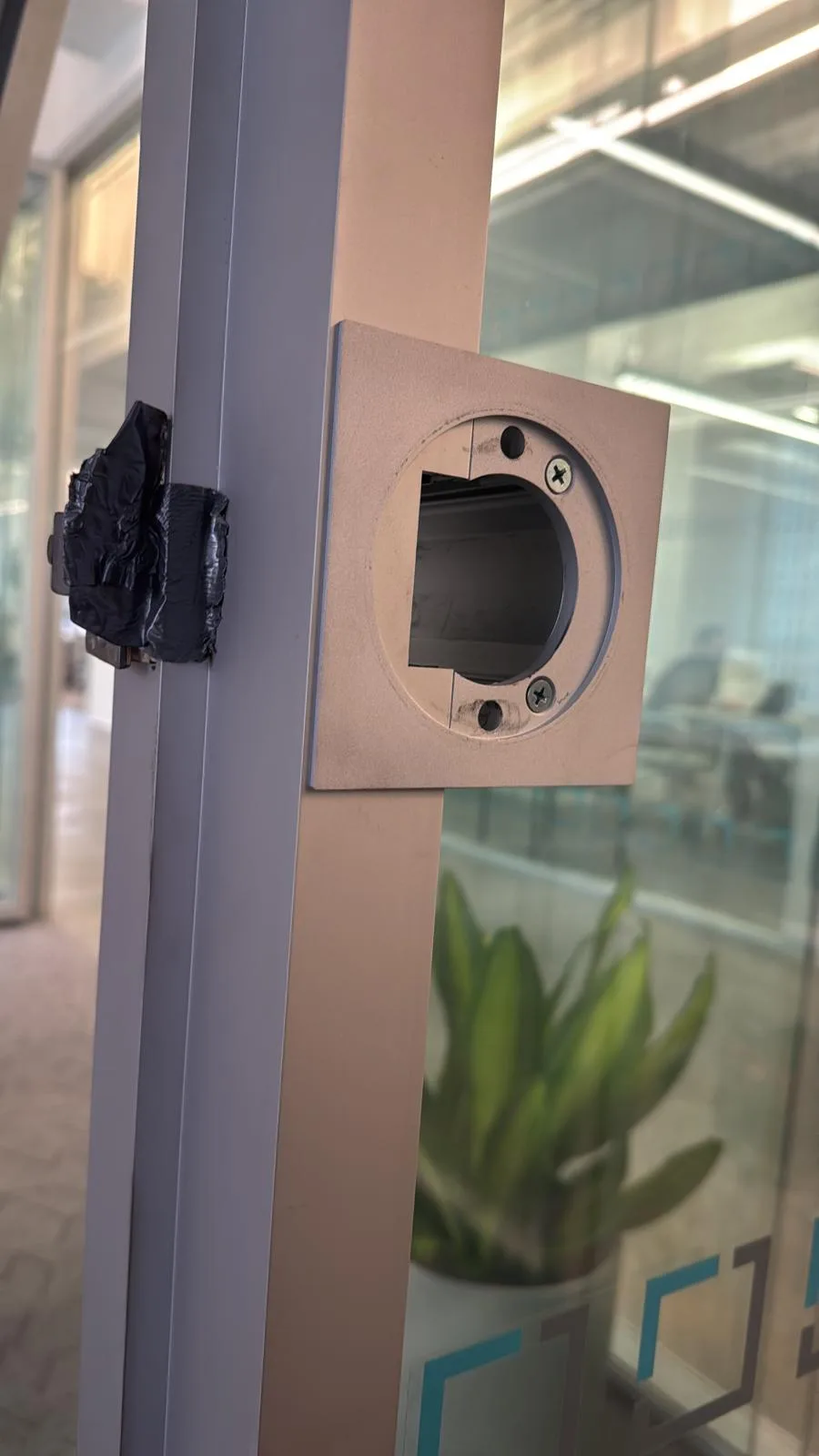 Glass door handle cutout detail