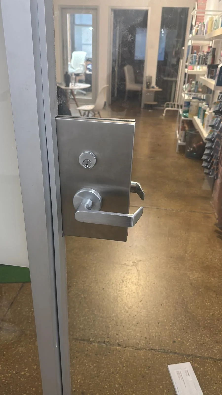 Glass door patch lock installed