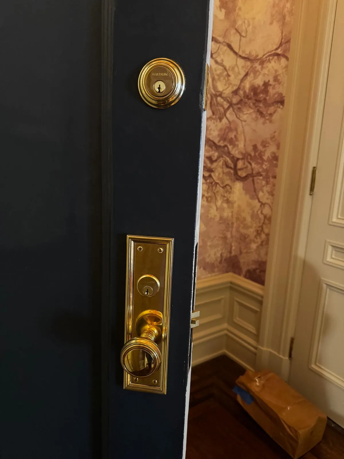 Decorative brass door lock hardware