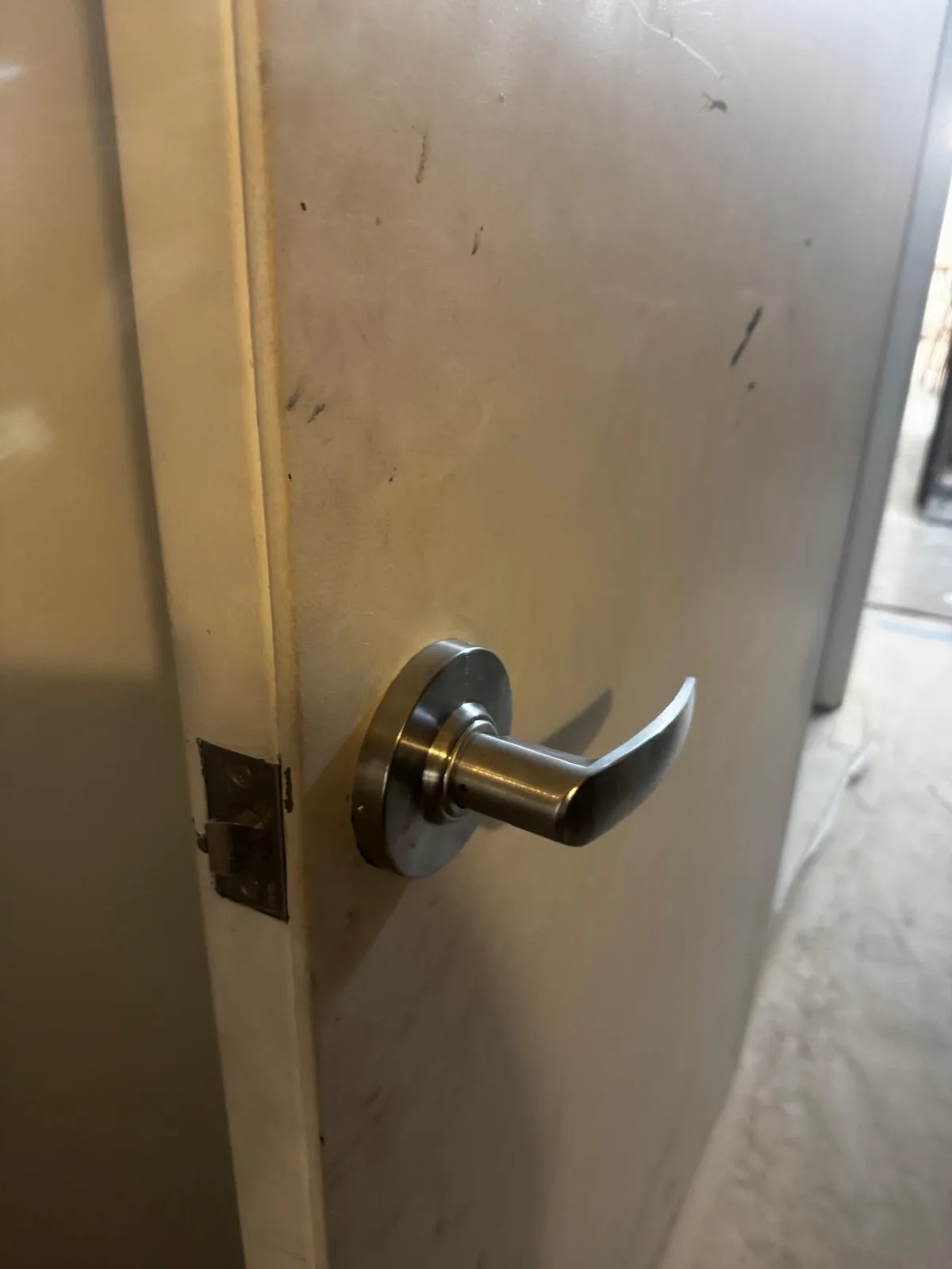 Metal lever handle lock closeup