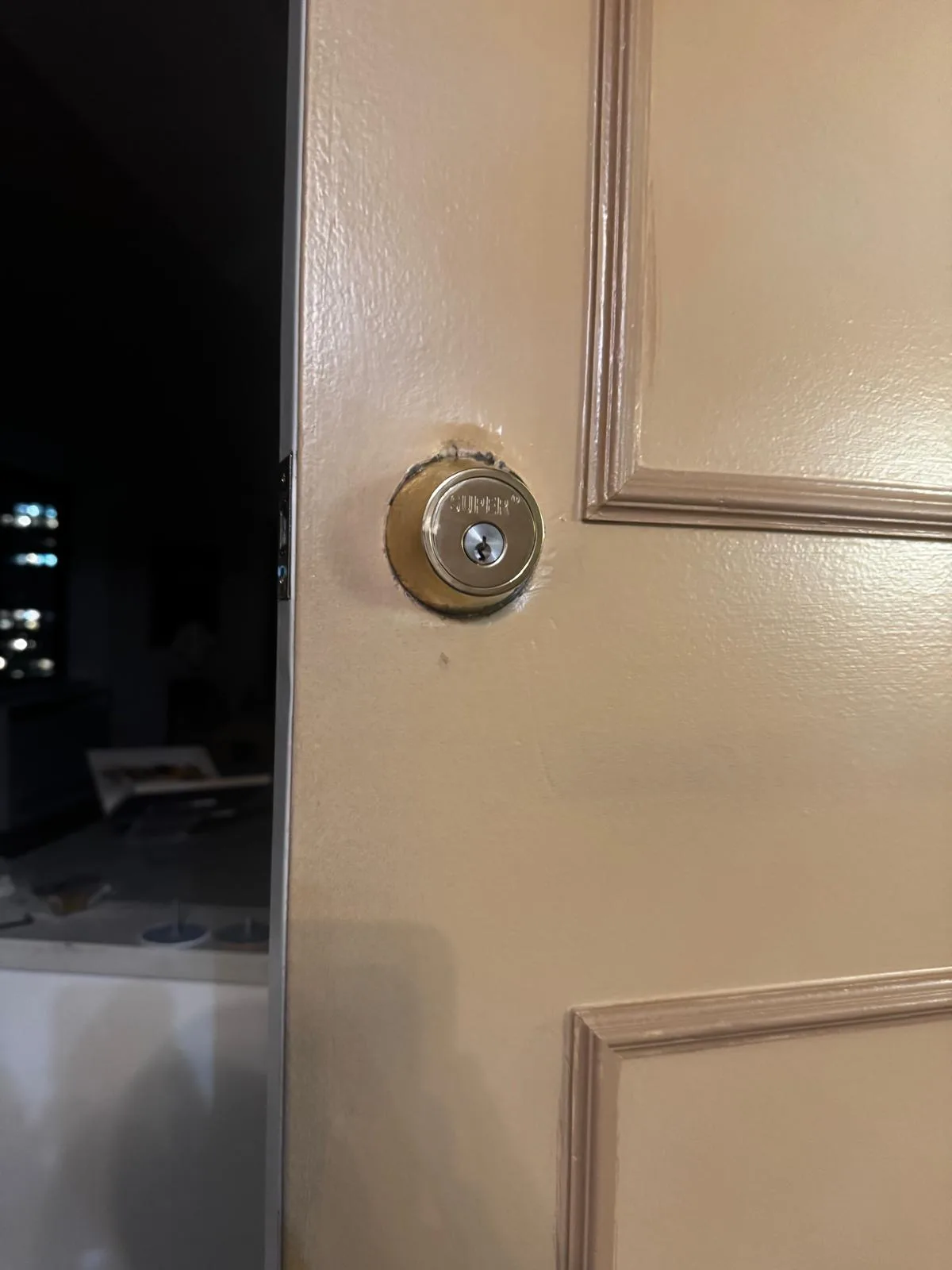 Residential deadbolt on cream door